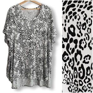PENNINGTONS | Activezone Hi-Low Hem Crew Neck Tunic Top Leopard Pattern B&W 3X